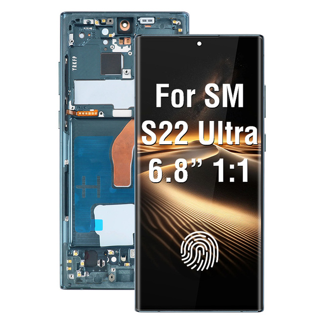 6.8 Inch Full Size AMOLED 1:1Screen Mobile Lcd for Samsung S22 Ultra G908 With Frame Fingerprint Panel Display 60Hz Refresh Rate