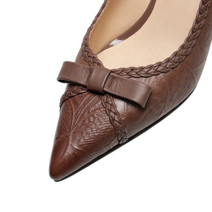 Scarpe Eleganti da Donna Moncheer con Tacco Medio Comode Nero Marrone Punta a Spillo con Fiocco e Decorazione Intrecciata <span class=keywords><strong>Tacchi</strong></span> Alti Estivi - Product Image 5