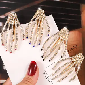 Go Party Halloween Ghost Hand Hairgrips Hair Accessories Skeleton Claw Hair Clips Girls Crystal Rhinestone Hairpins Party Decor