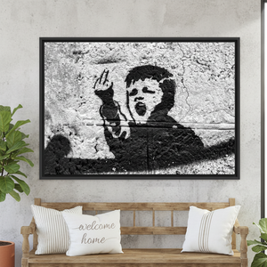 Banksy Boy Glass Decor Print: Modern Street Art Canvas for Room,<b>BLACK</b> <b>FRAMED</b> CANVAS - Product Image 3