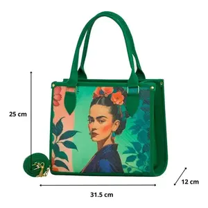 Bolso Tote de Yute Verde para Mujer Fana Flora, con Patrón Floral y Cierre de Hebilla, Bolso de Compras - Product Image 4