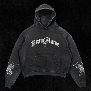 Sweat-shirt à capuche oversize pour homme BrandName, noir, en coton French Terry, streetwear, logo imprimé sur le devant, manches régulières - Product Image 5