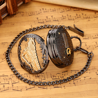 Reloj de Bolsillo Musical Steampunk Negro con Diseño de Locomotora de Vapor y Cadena