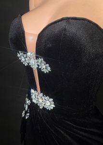 Novance Y4829 Abito da Sera Elegante in Velluto Nero <span class=keywords><strong>per</strong></span> <span class=keywords><strong>Donna</strong></span> con Strass Argentati Senza Spalline <span class=keywords><strong>per</strong></span> Cerimonie di <span class=keywords><strong>Laurea</strong></span> - Product Image 6