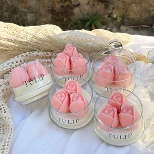 Vela Aromática LANJO Lista para Enviar, Hecha a Mano, con Diseño de Tulipán Rosa, en Vaso de Vidrio con Cera de Soya - Product Image 4