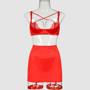 Vente flash : jupe rouge à volants pour femme, transparente, broderie florale de luxe, ensemble de lingerie sexy pour femme - Product Image 5