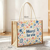 Sac fourre-tout en jute noir personnalisable, en toile de jute, pour la plage, sac de courses en jute, pochette en coton, vente en gros à prix réduit