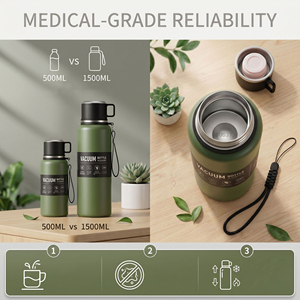 Bouteille d'eau isotherme en acier inoxydable, grande capacité, avec sangle de transport, couvercle portable, pour camping et randonnée en plein air - Product Image 4