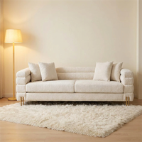 Großhandel Modernes Wohnzimmer Hotel Weißes Bouclé Dreisitzer Chesterfield-Sofa Nicht-Aufblasbar Edelstahl-Beine Schaumstoff
