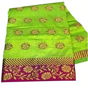 Sari en soie pour femme, moderne et haut de gamme, pour mariage indien d'été, avec bordure motif temple, séchage rapide, couleur personnalisable, prix bas, exportateur - Product Image 1