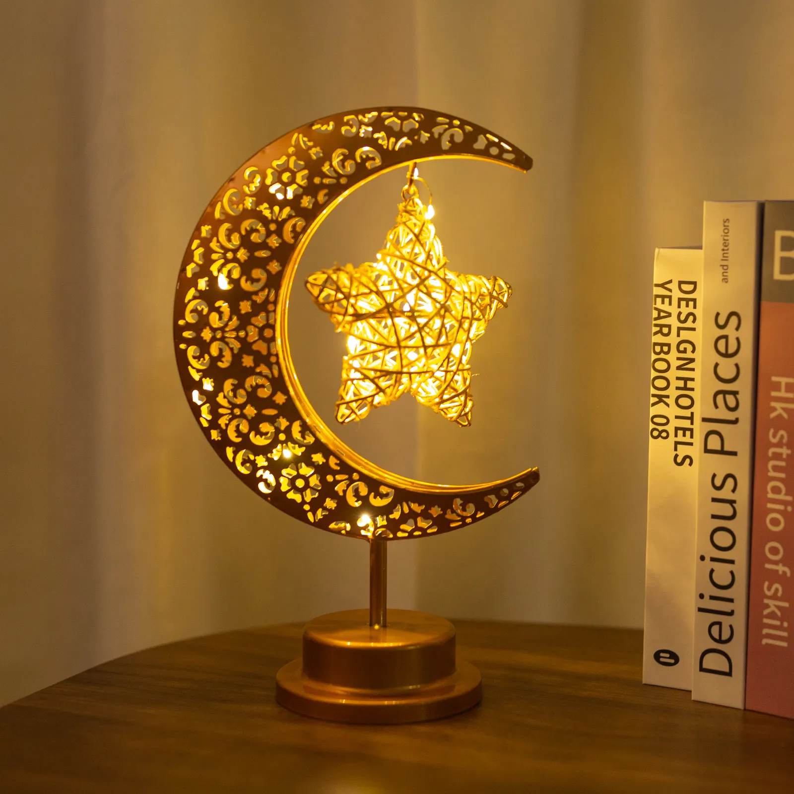 Lampe de Table en forme de lune sur mesure, lampes en forme de croissant de lune pour bébé, en métal, en cristal, pour une Ambiance intérieure Unique