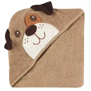 100% 竹狗设计婴儿浴帽毛巾时尚可爱动物狗脸刺绣婴儿毛巾