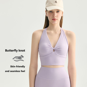 XW-WX62022 Women's Halter Neck Yoga Sports Bra Butterfly Knot Strap Design Soft Stretch Medium <strong>Support</strong> Gym Workout <strong>Crop</strong> <strong>Top</strong> - Product Image 2