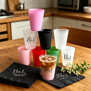 Gobelets en plastique incassables de 14 oz et 16 oz, écologiques, de haute qualité, imprimés sur mesure, noirs, rouges, bordeaux, pour stades, serviettes, baby shower, fête prénuptiale - Product Image 1