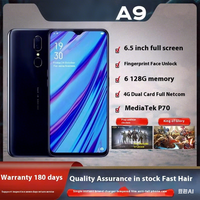 Teléfono inteligente Android A9 4G reacondicionado usado, pantalla de gota de agua, Batería grande de 65W, carga rápida, celular LTE en inglés