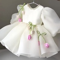 Robe de princesse en tulle blanc à col rond pour enfant, style jardin, pour séance photo de premier anniversaire
