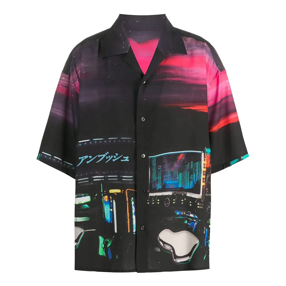 Rockabilly black pink 1950s vintage fashion custom pattern mens bowling shirts