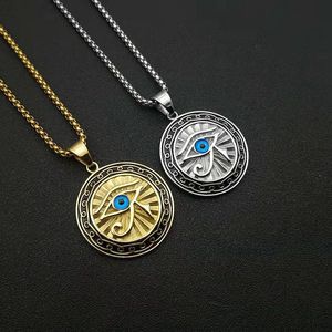 Collar con colgante de ojo de Horus egipcio de yunnique, acero inoxidable, tono dorado y plateado, amuleto redondo con ojo azul, regalo de joyería unisex - Product Image 1