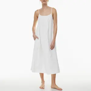 Customized Natural Linen Women Dress Solid Color Sleeveless Linen Midi Dresses For Women