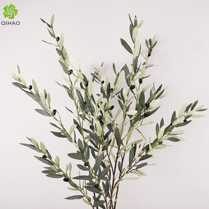 Branches d'olivier artificielles Qihao avec fruits, 5 branches, grandes feuilles vertes, haute simulation, décoration intérieure, accessoires de mariage - Product Image 1