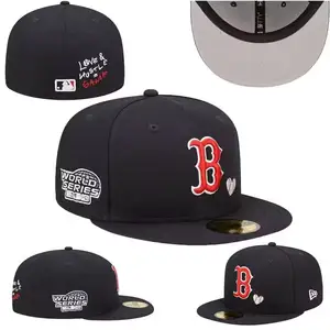 Prêt à expédier 3d broderie côté patch casquettes ajustées gorras bord plat baseball américain LA chapeaux ajustés pour équipe