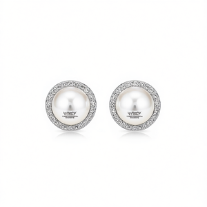 Orecchini a Perno Lana Bouchard in Argento 925 con Perla di Acqua Salata Taglio Brillante Rotondo, Montatura a Castone, Classici da Donna per Uso Quotidiano - Product Image 1