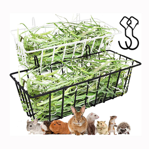 Porte-foin JH-Mech avec deux crochets supplémentaires pour réduire les déchets en économisant beaucoup d'herbe Mangeoire à foin pour lapin en métal - Product Image 1