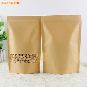 OWNFOLK – sac en papier Kraft biodégradable, emballage debout, Doypack marron personnalisé pour aliments, café, noix, collation