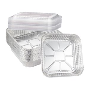 Disposable 700ml Aluminium Foil <b>Containers</b> with PET <b>Plastic</b> Lid Food Catering Tin Foil Tray - Product Image 1