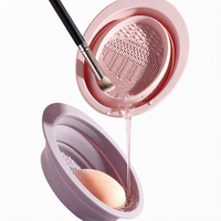 Bol de nettoyage pliable en silicone pour pinceaux de maquillage, éponges et houppettes, tampon nettoyant pour cosmétiques