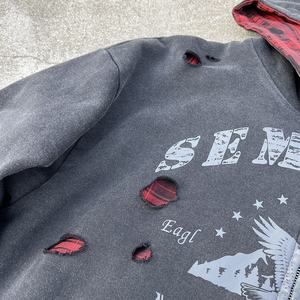 Vintage Cotton Heavyweight Screen Print <b>Hoodie</b> Distressed Washed Zipper <b>Hoodie</b> Designer Reversible Plaid Oversized <b>Zip</b> <b>Up</b> <b>Hoodie</b> - Product Image 4