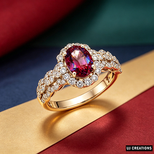 แหวนค็อกเทลทองคำแท้สำหรับผู้หญิง S925/10K/14K/18K ประดับด้วยโกเมนและเพชรทรงรี ดีไซน์หรูหราสำหรับงานหมั้น - Product Image 3