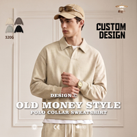 Pull-over Homme Col Polo à Boutons 320G Personnalisé avec Logo et Marque Privée, Coupe Ample Printemps-Automne – Vente en Gros