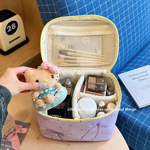 Makeup Bag Large Capacity Portable <b>Cosmetic</b> <b>Organizer</b> With Bow Design For Travel And Skincare Storage - Product Image 5