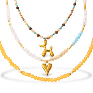 Collier ras du cou en pierres naturelles européennes et américaines avec pendentif cœur chien, bijoux de mode superposés pour femmes en alliage de zinc XL862 4 - Product Image 5