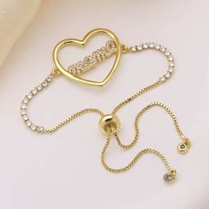 <span class=keywords><strong>Bracciale</strong></span> HS169 placcato oro 18 carati con scritta MAMA MOM, <span class=keywords><strong>bracciale</strong></span> con cuore e lettera in zirconia cubica, regalo per la Festa della Mamma, regolabile, gioiello da donna - Product Image 3