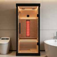Sauna infrarouge lointain compact pour 1 personne, en bois peint noir, avec thérapie par lumière rouge et chauffage au carbone, pour usage domestique intérieur