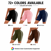 Shorts de yoga taille haute personnalisés avec logo pour femme, contrôle du ventre, style cycliste, deux bandes blanches, pour fitness et cyclisme