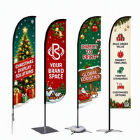 Drapeau à plumes de Noël personnalisé, 100% polyester, impression recto-verso, avec poteau en fibre de verre, base en croix, publicité extérieure