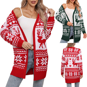 <span class=keywords><strong>Pull</strong></span> en tricot Cardigan long d'hiver décontracté pour femmes avec manteau brodé <span class=keywords><strong>de</strong></span> flocon <span class=keywords><strong>de</strong></span> neige <span class=keywords><strong>de</strong></span> renne <span class=keywords><strong>de</strong></span> vacances Position du logo avant - Product Image 6