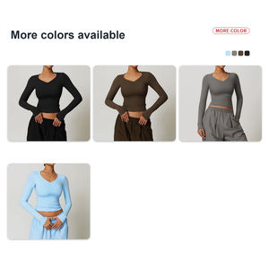 เสื้อยืดแขนยาวสำหรับใส่เล่นโยคะฟิตเนสรัดรูประบายอากาศได้ดีแห้งเร็วฤดูใบไม้ร่วงฤดูหนาว - Product Image 5