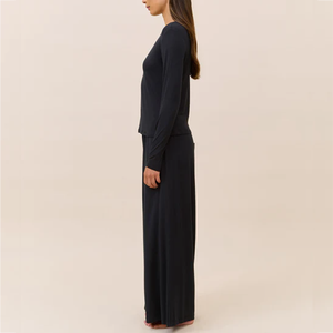 Ensemble de pyjama respirant en modal pour femme, haut à manches longues et col rond, pantalon large, vêtements de détente, pyjama à col rond - Product Image 2