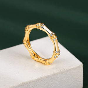 แหวนแฟชั่นสตรีทำจากไม้ไผ่และเพทายเครื่องประดับทองแดงชุบทอง18K - Product Image 5