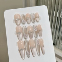 2 Autocollants d'ongles complets en acrylique rose faits à la main, Fleurs 3D, Ongles à presser, Effet œil de chat, Formes Cercueil, Amande, French, Longues pointes, Stiletto, Papillon