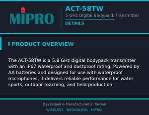 MIPRO Extreme IP67 Waterproof 5.8GHz Transmitter With Weatherproof Digital Bodypack For Field Production <b>Wireless</b> System - Product Image 3