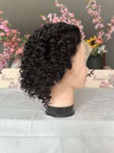 Wig renda penuh tanpa lem potongan Pixie 4 inci Wig rambut manusia asli Virgin 1B transparan renda Wig pendek medis keriting - Product Image 4