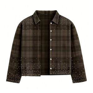 Camicia Personalizzata di Alta Qualità per Uomo, Oversize a Maniche Lunghe con Strass, Stile Hip Hop a Quadri, Casual per la Stagione Autunnale - Product Image 1