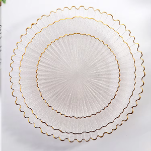 Venda quente Scalloped <span class=keywords><strong>Glass</strong></span> Charger <span class=keywords><strong>Plates</strong></span> Transparente Gold Edge <span class=keywords><strong>Glass</strong></span> Dinner e Charge Plate Set para casamento - Product Image 2