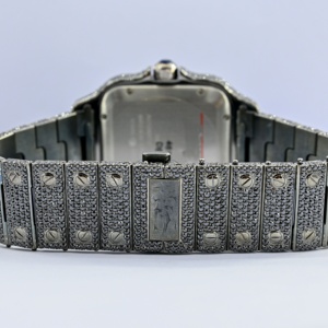 นาฬิกาหรูหราสไตล์ฮิปฮอป ตัวเรือนสีดำ กลไก ETA ประดับเพชรโมอิสซาไนต์ VVS สายหนังสีขาวทอง หน้าปัดอะนาล็อก กระจกคริสตัล ปรับแต่งได้ - Product Image 3