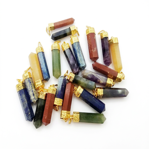 Pendentif en Agate sculptée style Chakra Golden Cab, pointe de cristal de pierres précieuses assorties, pierre naturelle, artisanat de guérison Reiki de qualité supérieure - Product Image 1